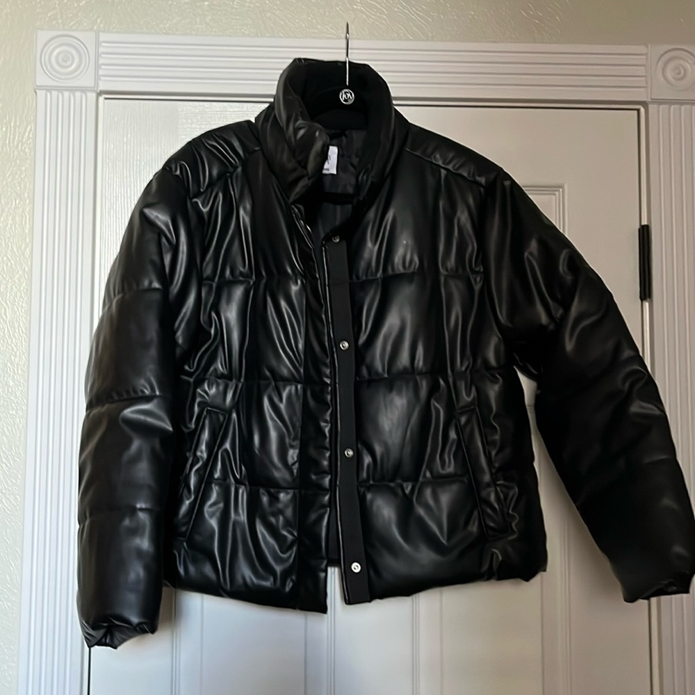 Gap faux leather puffer jacket